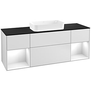 Villeroy et Boch Finion Villeroy et Boch G332GFMT 160cm, plaque de finition noir mat, Emotion, étagères laqué blanc brillant, laqué blanc mat