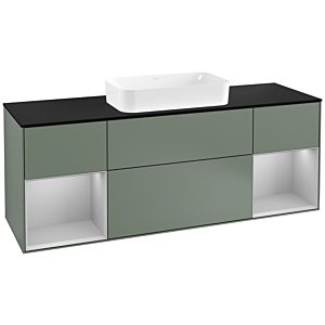 Villeroy und Boch Finion Waschtischunterschrank G332GJGM 160cm, Abdeckplatte black matt, Emotion, Regale Light grey matt lacquer, Olive Matt Lacquer