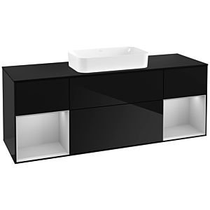 Villeroy und Boch Finion Waschtischunterschrank G332GJPH 160cm, Abdeckplatte black matt, Emotion, Regale Light grey matt lacquer, Glossy Black Lacquer