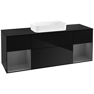 Villeroy und Boch Finion Waschtischunterschrank G332GKPH 160cm, Abdeckplatte black matt, Emotion, Regale Anthracite matt lacquer, Glossy Black Lacquer