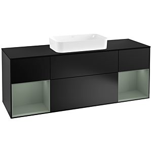 Villeroy und Boch Finion Waschtischunterschrank G332GMPD 160cm, Abdeckplatte black matt, Emotion, Regale Olive matt lacquer, Black matt lacquer