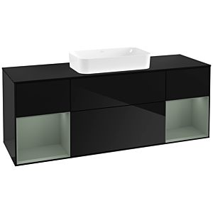 Villeroy und Boch Finion Waschtischunterschrank G332GMPH 160cm, Abdeckplatte black matt, Emotion, Regale Olive matt lacquer, Glossy Black Lacquer