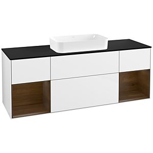Villeroy and Boch Finion Villeroy and Boch Finion G332GNGF 160cm, black matt cover plate, Emotion, Walnut veneer shelves, Glossy white lacquer
