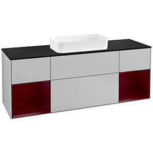 Villeroy und Boch Finion Waschtischunterschrank G332HBGJ 160cm, Abdeckplatte black matt, Emotion, Regale Peony matt lacquer, Light grey matt