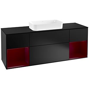 Villeroy und Boch Finion Waschtischunterschrank G332HBPD 160cm, Abdeckplatte black matt, Emotion, Regale Peony matt lacquer, Black matt lacquer