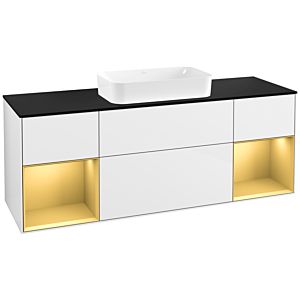 Villeroy and Boch Finion Villeroy and Boch Finion G332HFGF 160cm, cover plate black matt, Emotion, shelves gold matt lacquer, glossy white lacquer