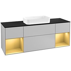 Villeroy und Boch Finion Waschtischunterschrank G332HFGJ 160cm, Abdeckplatte black matt, Emotion, Regale Gold matt lacquer, Light grey matt