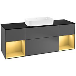 Villeroy und Boch Finion Waschtischunterschrank G332HFGK 160cm, Abdeckplatte black matt, Emotion, Regale Gold matt lacquer, Anthracite matt