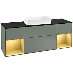 Villeroy und Boch Finion Waschtischunterschrank G332HFGM 160cm, Abdeckplatte black matt, Emotion, Regale Gold matt lacquer, Olive Matt Lacquer