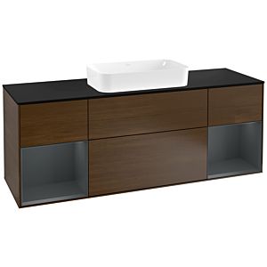 Villeroy und Boch Finion Waschtischunterschrank G332HGGN 160cm, Abdeckplatte black matt, Emotion, Regale Midnight matt lacquer, Walnut veneer