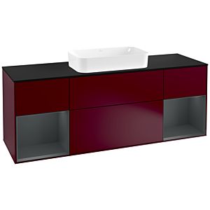 Villeroy und Boch Finion Waschtischunterschrank G332HGHB 160cm, Abdeckplatte black matt, Emotion, Regale Midnight matt lacquer, Peony Matt