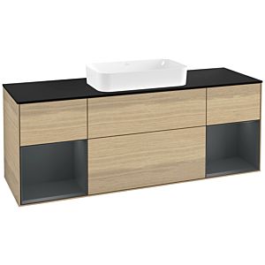 Villeroy und Boch Finion Waschtischunterschrank G332HGPC 160cm, Abdeckplatte black matt, Emotion, Regale Midnight matt lacquer, Oak Veneer