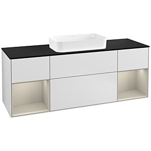 Villeroy und Boch Finion Waschtischunterschrank G332HHMT 160cm, Abdeckplatte black matt, Emotion, Regale sand matt lacquer, White matt lacquer