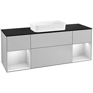 Villeroy und Boch Finion Waschtischunterschrank G332MTGJ 160cm, Abdeckplatte black matt, Emotion, Regale White matt lacquer, Light grey matt