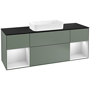 Villeroy und Boch Finion Waschtischunterschrank G332MTGM 160cm, Abdeckplatte black matt, Emotion, Regale White matt lacquer, Olive Matt Lacquer