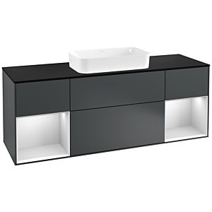 Villeroy und Boch Finion Waschtischunterschrank G332MTHG 160cm, Abdeckplatte black matt, Emotion, Regale White matt lacquer, Midnight Blue Matt Lacquer