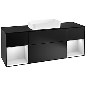 Villeroy et Boch Finion Villeroy et Boch G332MTPD 160cm, plaque de finition noir mat, Emotion, étagères laqué blanc mat, laqué noir mat