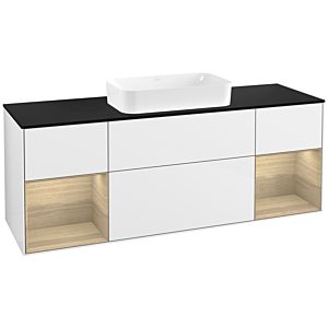 Villeroy and Boch Finion Villeroy and Boch Finion G332PCGF 160cm, black matt cover plate, Emotion, Oak Veneer shelves, Glossy white lacquer