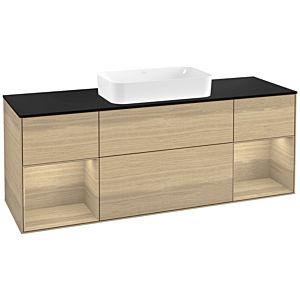 Villeroy und Boch Finion Waschtischunterschrank G332PCPC 160cm, Abdeckplatte black matt, Emotion, Regale Oak Veneer, Oak Veneer