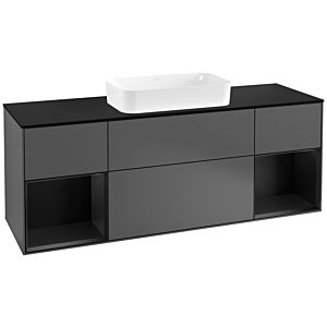 Villeroy und Boch Finion Waschtischunterschrank G332PDGK 160cm, Abdeckplatte black matt, Emotion, Regale Black matt lacquer, Anthracite matt