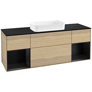 Villeroy und Boch Finion Waschtischunterschrank G332PDPC 160cm, Abdeckplatte black matt, Emotion, Regale Black matt lacquer, Oak Veneer