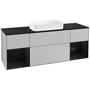 Villeroy und Boch Finion Waschtischunterschrank G332PHGJ 160cm, Abdeckplatte black matt, Emotion, Regale Glossy black lacquer, Light grey matt
