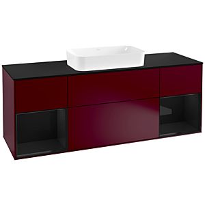 Villeroy und Boch Finion Waschtischunterschrank G332PHHB 160cm, Abdeckplatte black matt, Emotion, Regale Glossy black lacquer, Peony Matt