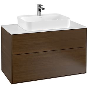 Villeroy und Boch Finion Waschtischunterschrank G35100GN 100x60,3cm, Emotion, Abdeckplatte white matt, Walnut veneer