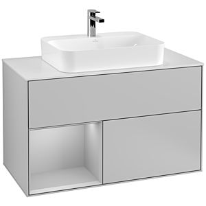 Villeroy und Boch Finion Waschtischunterschrank G361GJGJ 100cm, Abdeckplatte white matt, Emotion, Regal links Light grey matt, Light grey matt