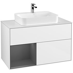 Villeroy and Boch Finion Villeroy and Boch Finion G361GKGF 100cm, cover plate white matt, Emotion, shelf left Anthracite matt, Glossy white lacquer