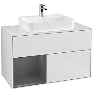 Villeroy und Boch Finion Waschtischunterschrank G361GKMT 100cm, Abdeckplatte white matt, Emotion, Regal links Anthracite matt, White matt lacquer