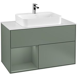 Villeroy et Boch Finion Villeroy et Boch G361GMGM 100cm, plaque de recouvrement blanc mat, émotion, étagère à gauche Olive Matt Lacquer , Olive Matt Lacquer