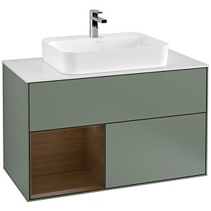 Villeroy and Boch Finion Villeroy and Boch Finion G361GNGM 100cm, cover plate white matt, Emotion, shelf left Walnut veneer, Olive Matt Lacquer