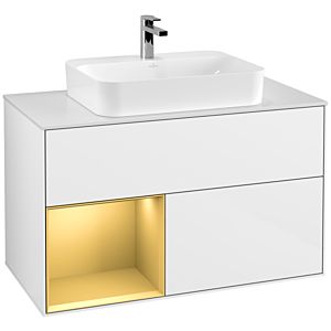 Villeroy and Boch Finion Villeroy and Boch Finion G361HFGF 100cm, cover plate white matt, Emotion, shelf left gold matt, Glossy white lacquer