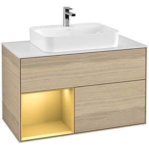 Villeroy et Boch Finion Villeroy et Boch G361HFPC 100cm, plaque de recouvrement blanc mat, Emotion, étagère gauche or mat, Oak Veneer