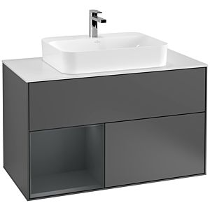 Villeroy et Boch Finion Villeroy et Boch G361HGGK 100cm, plaque de finition blanc mat, Emotion, étagère à gauche Midnight Blue Matt Lacquer , anthracite mat