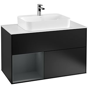 Villeroy und Boch Finion Waschtischunterschrank G361HGPD 100cm, Abdeckplatte white matt, Emotion, Regal links Midnight Blue Matt Lacquer, Black matt lacquer