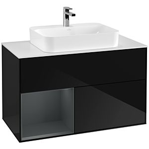 Villeroy und Boch Finion Waschtischunterschrank G361HGPH 100cm, Abdeckplatte white matt, Emotion, Regal links Midnight Blue Matt Lacquer, Glossy Black Lacquer