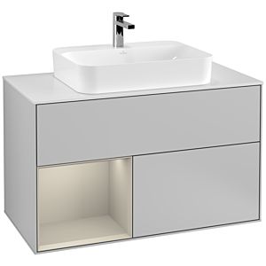 Villeroy and Boch Finion Villeroy and Boch Finion G361HHGJ 100cm, cover plate matt white, Emotion, shelf on the left Sand Matt Lacquer , light gray matt