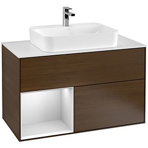 Villeroy and Boch Finion Villeroy and Boch Finion G361MTGN 100cm, cover plate white matt, Emotion, shelf left white matt lacquer, walnut veneer