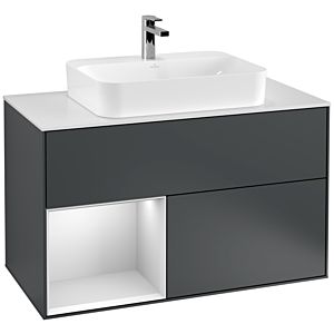 Villeroy und Boch Finion Waschtischunterschrank G361MTHG 100cm, Abdeckplatte white matt, Emotion, Regal links White matt lacquer, Midnight Blue Matt Lacquer