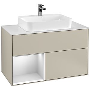 Villeroy und Boch Finion Waschtischunterschrank G361MTHH 100cm, Abdeckplatte white matt, Emotion, Regal links White matt lacquer, Sand Matt Lacquer