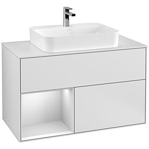 Villeroy et Boch Finion Villeroy et Boch G361MTMT 100cm, plaque de recouvrement blanc mat, Emotion, étagère gauche laqué blanc mat, laqué blanc mat