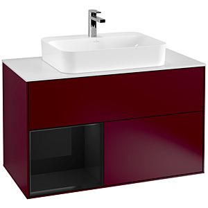 Villeroy und Boch Finion Waschtischunterschrank G361PHHB 100cm, Abdeckplatte white matt, Emotion, Regal links Glossy Black Lacquer, Peony Matt