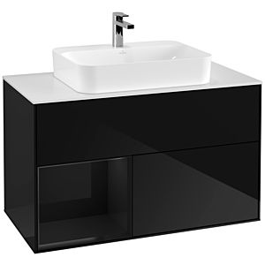 Villeroy und Boch Finion Waschtischunterschrank G361PHPH 100cm, Abdeckplatte white matt, Emotion, Regal links Glossy Black Lacquer, Glossy Black Lacquer