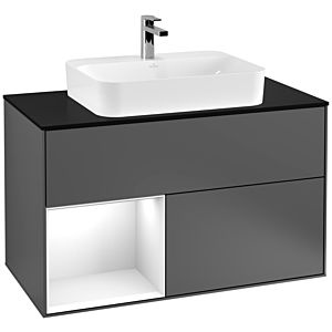 Villeroy et Boch Finion Villeroy et Boch G362GFGK 100cm, plaque de finition noir mat, Emotion, étagère gauche laqué blanc brillant, anthracite mat