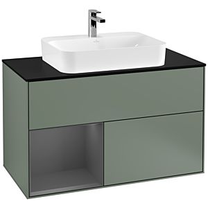 Villeroy and Boch Finion Villeroy and Boch Finion G362GKGM 100cm, cover plate black matt, Emotion, shelf left Anthracite matt, Olive Matt Lacquer