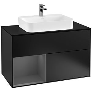 Villeroy et Boch Finion Villeroy et Boch G362GKPD 100cm, plaque de finition noir mat, Emotion, étagère gauche Anthracite mat, Laque noir mat