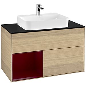 Villeroy und Boch Finion Waschtischunterschrank G362HBPC 100cm, Abdeckplatte black matt, Emotion, Regal links Peony, Oak Veneer