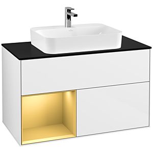 Villeroy and Boch Finion Villeroy and Boch Finion G362HFGF 100cm, cover plate black matt, Emotion, shelf left gold matt, Glossy white lacquer